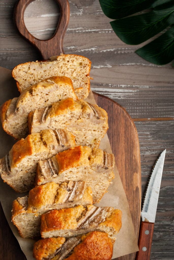 sliced 4 ingredient banana bread