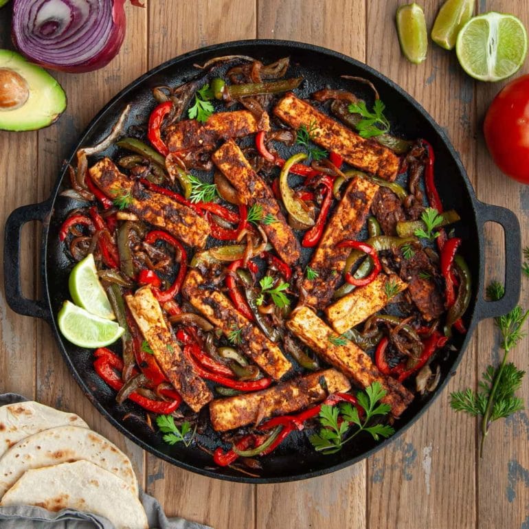 tofu fajitas with onions and peppers