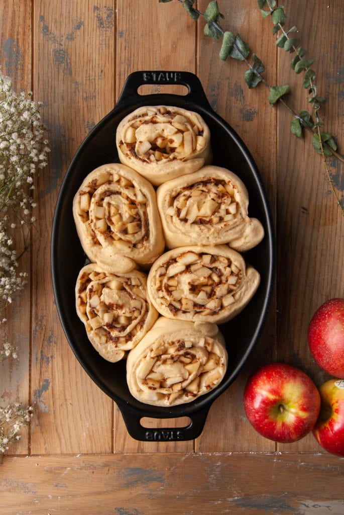 Cinnamon rolls after doubling in size.