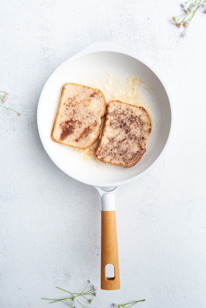 frying up egg white french toast in butter