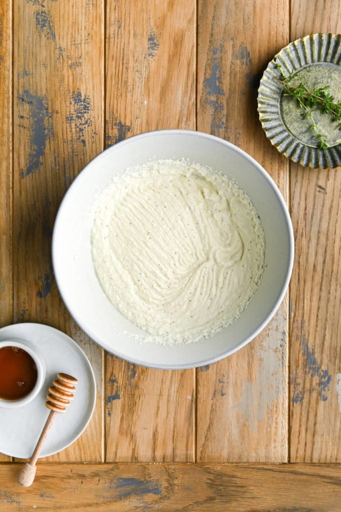 whipped ricotta in a large mixing bowl