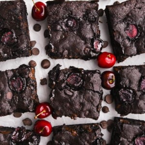 overhead shot of chocolate cherry brownies