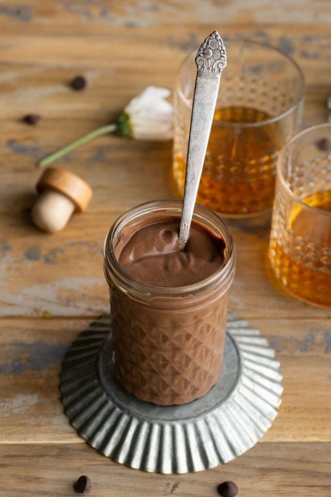 Storing Bourbon Chocolate Sauce in a glass mason jar with a lid