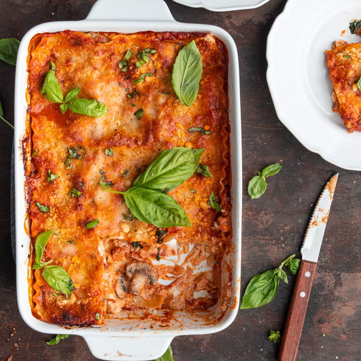 meatless lasagna fresh out of the oven