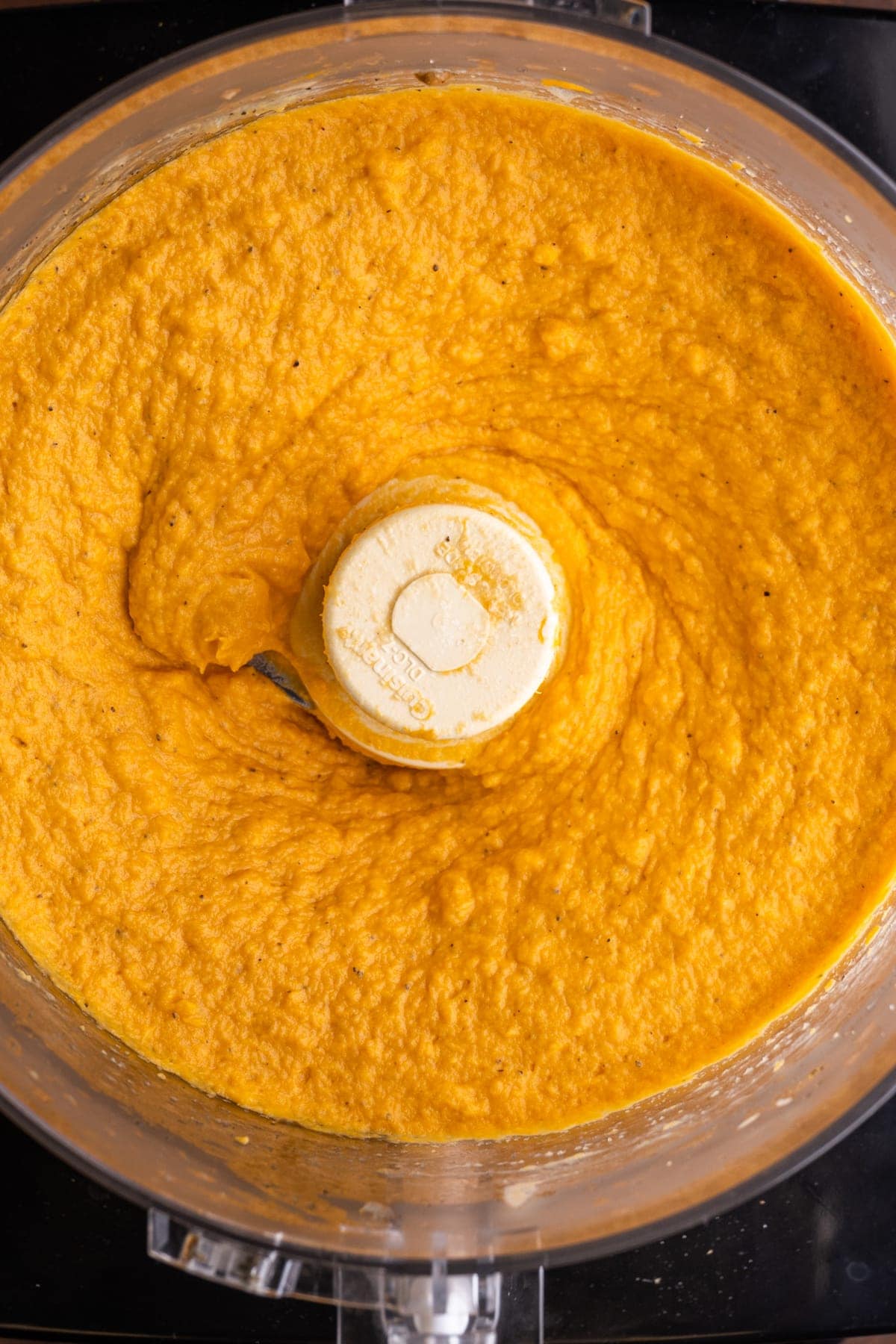 blended sweet potato hummus in a food processor