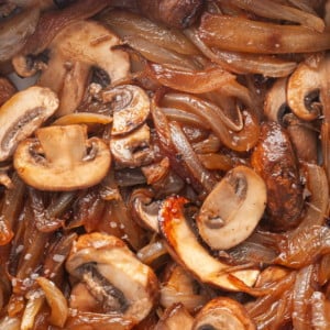 close up of Caramelized Mushrooms and Onions