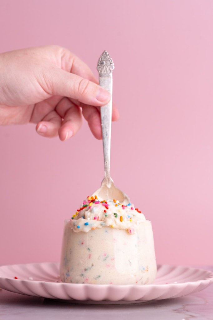 Funfetti cookie dough with spoon coming out