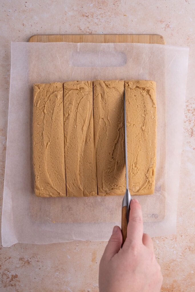 Slicing No-Bake Peanut Butter Fudge