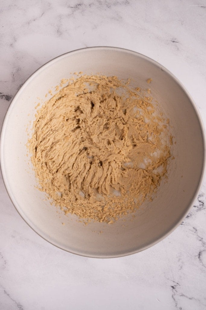 Creamed butter and light brown sugar in a large mixing bowl