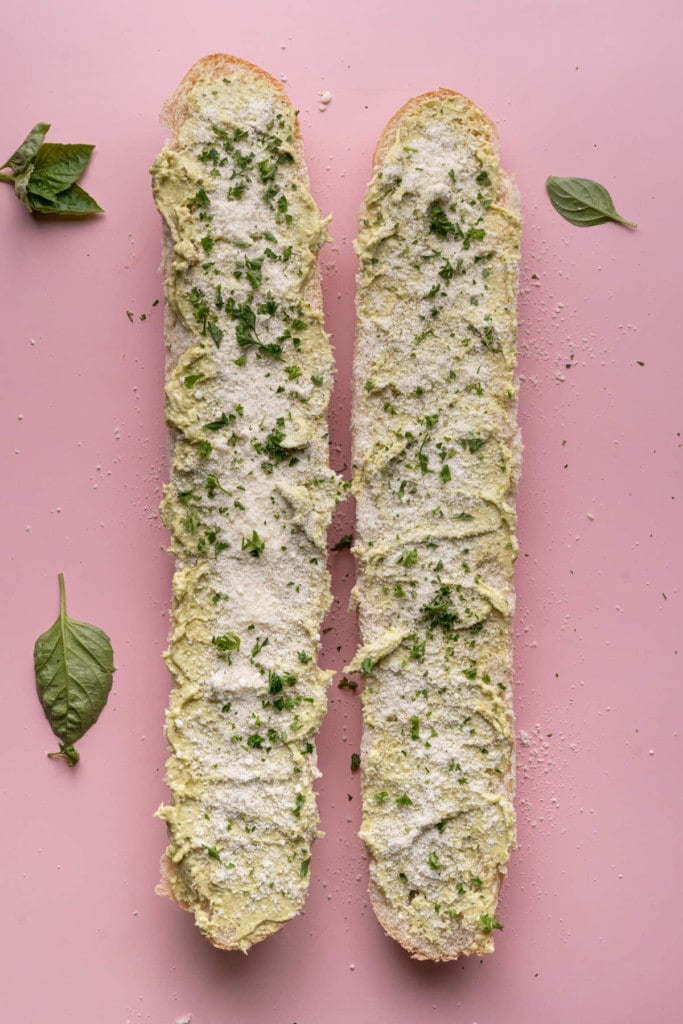 Pesto Garlic Bread ready for the oven