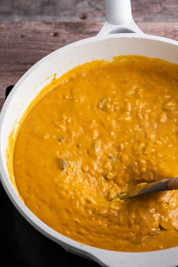 Stirring Creamy Pumpkin and Mushroom Risotto