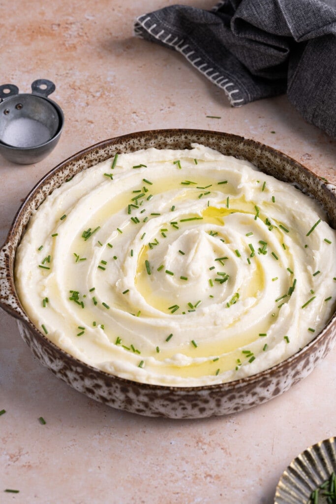 Truffle Mashed Potatoes in a shallow serving bowl