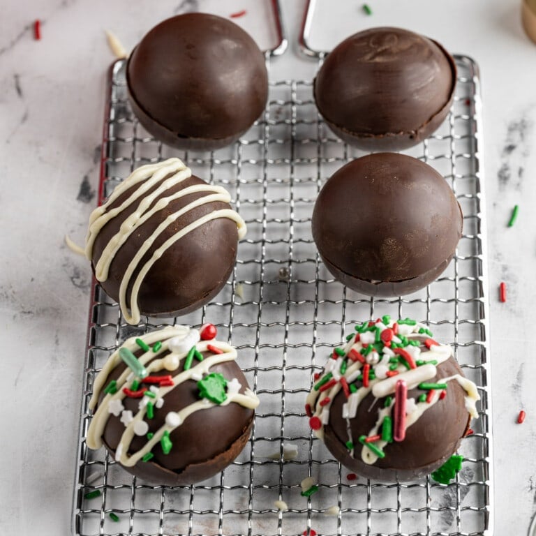 Adding Christmas decoration to cocoa bombs