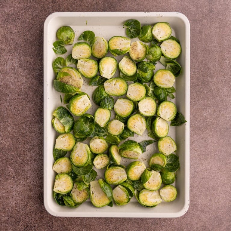 Brussels sprouts tossed in olive oil, salt, and pepper
