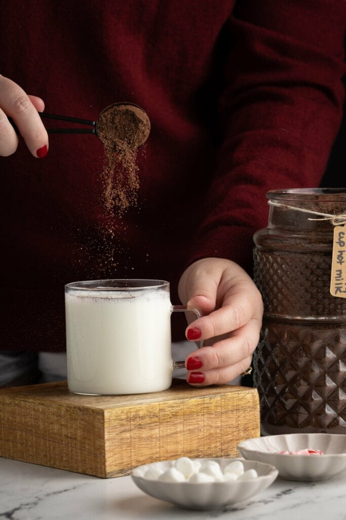 Adding homemade hot chocolate mix to hot milk