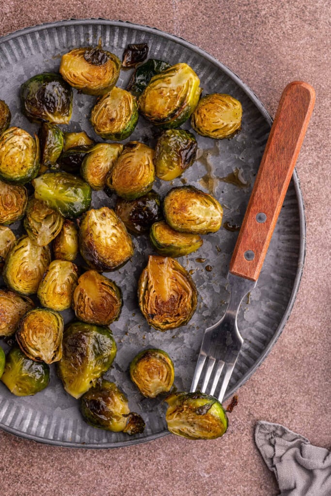 Overhead shot of Maple Balsamic Brussels Sprouts