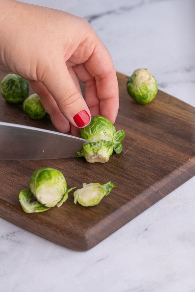 Cutting tips off brussels sprouts