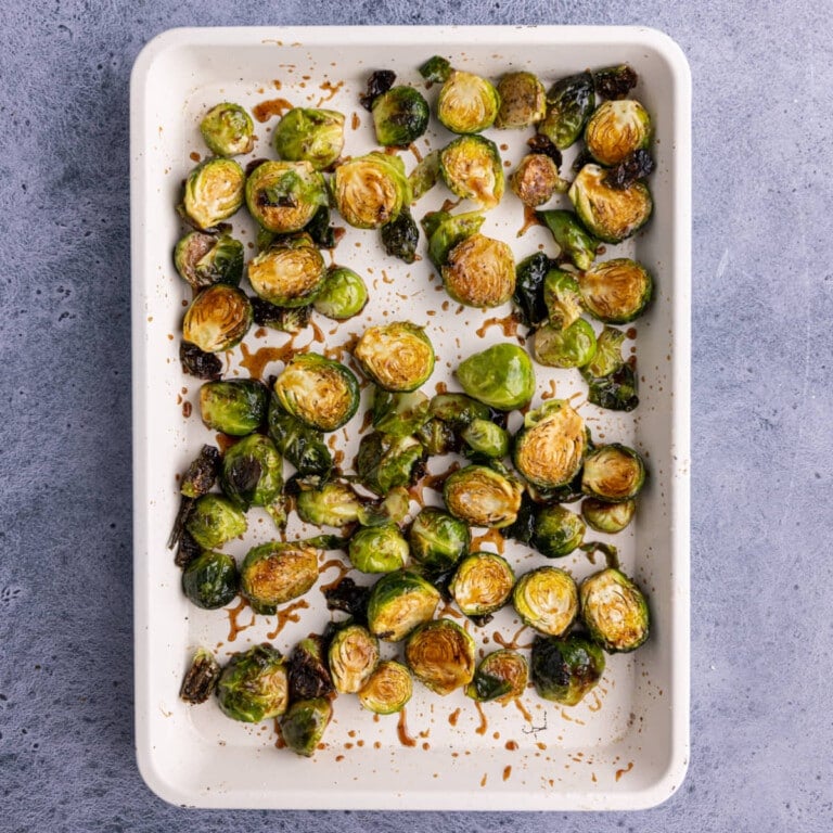 roasted brussels sprouts tossed in teriyaki sauce