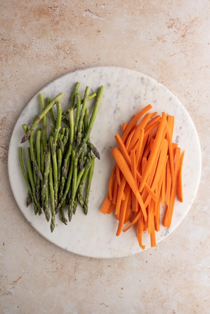 Asparagus and Carrots sliced and ready to season