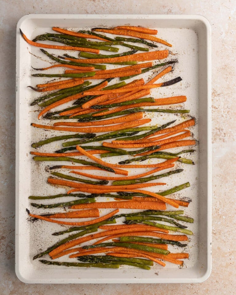 carrots and asparagus fresh out of the oven