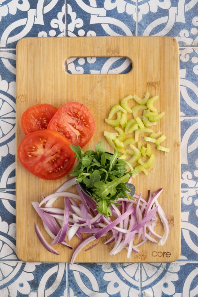 Prepped vegetables to add to vegan lunch wrap