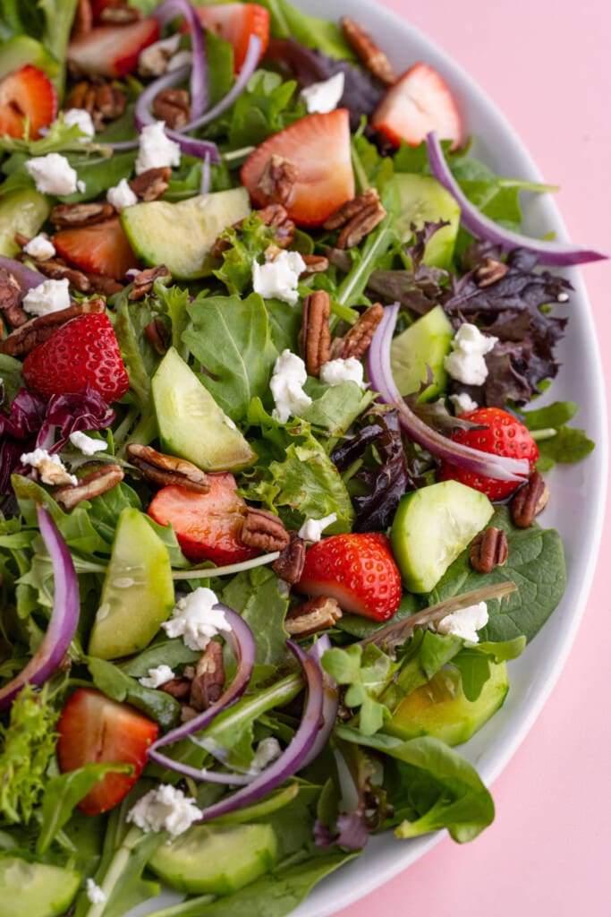 Close up of Strawberry Goat Cheese Salad 