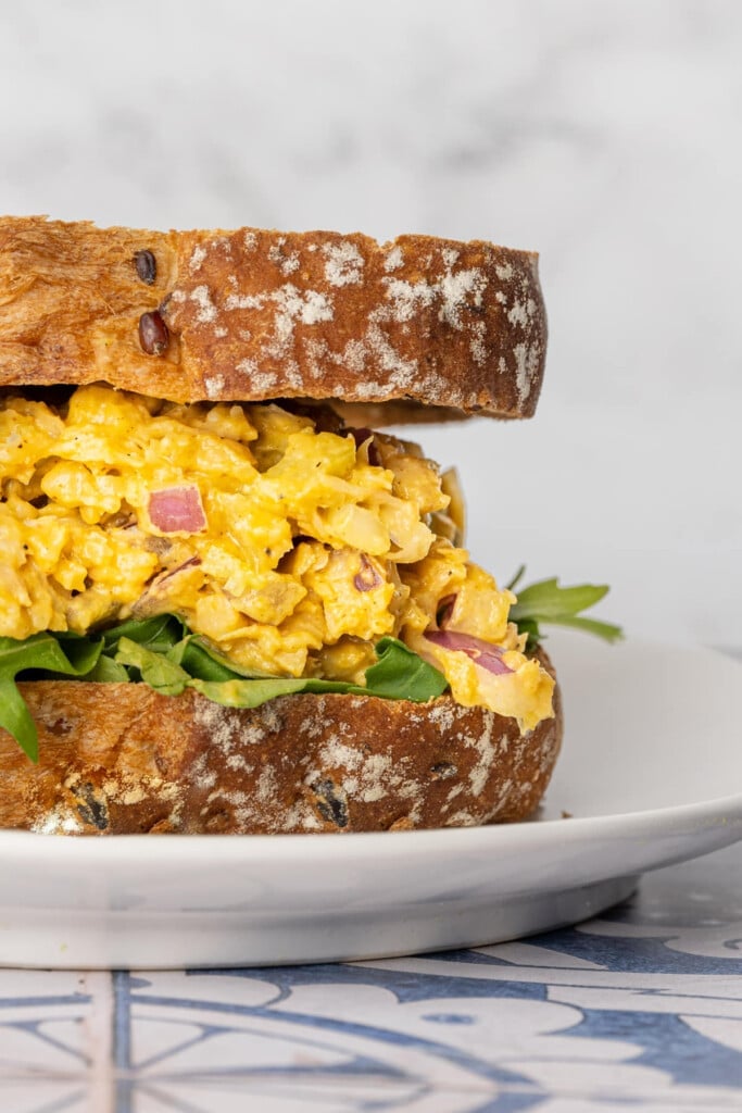 Close up of Vegan Egg Salad sandwich