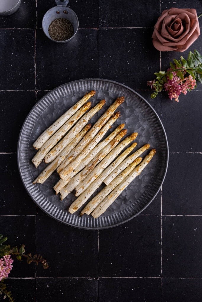 Overhead shot of the best white asparagus recipe