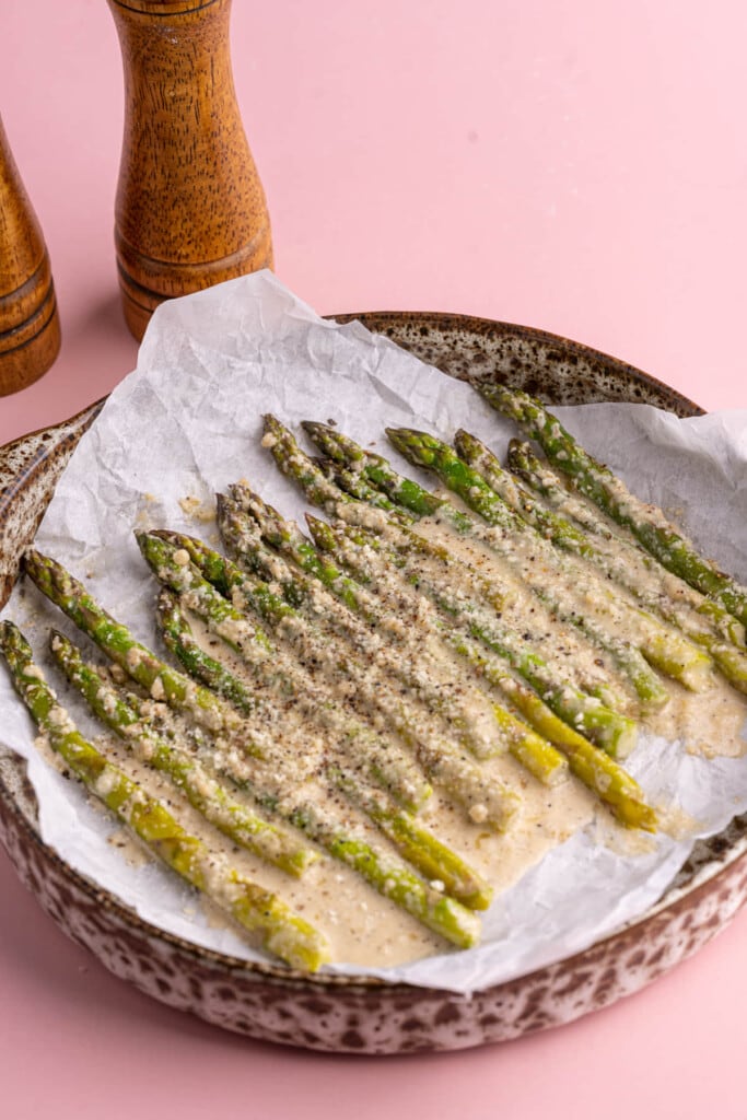 Creamed Asparagus on serving platter