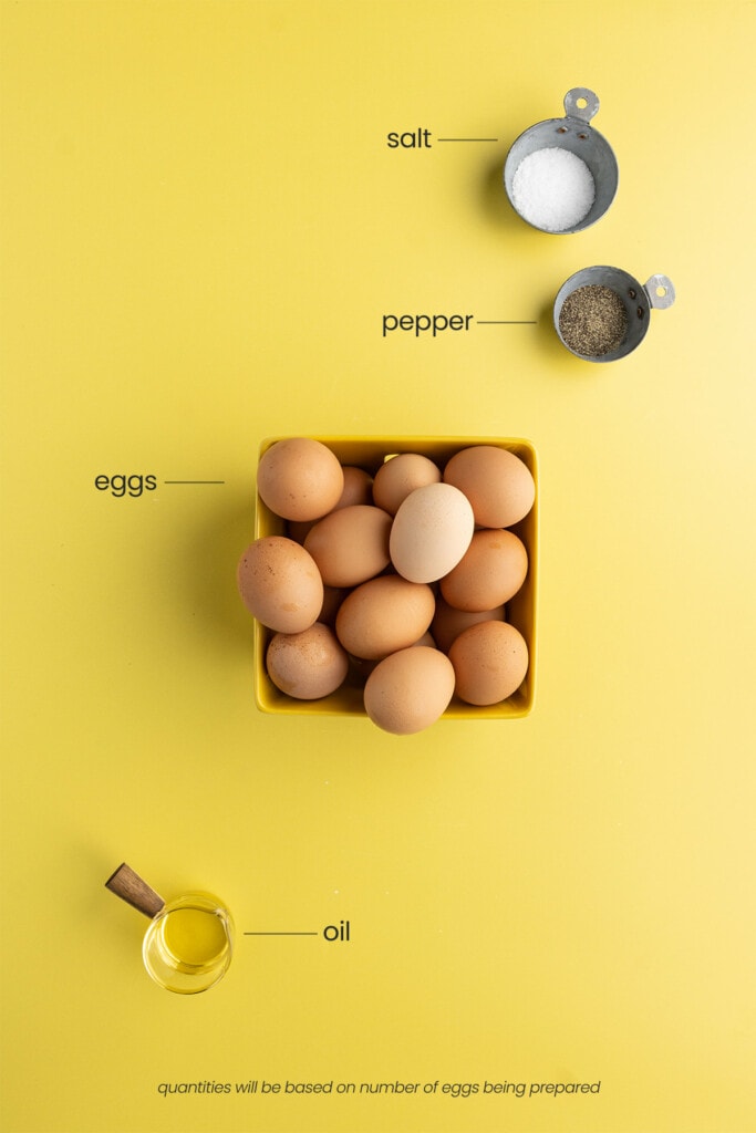Over hard egg ingredients including olive oil, eggs, salt, and pepper