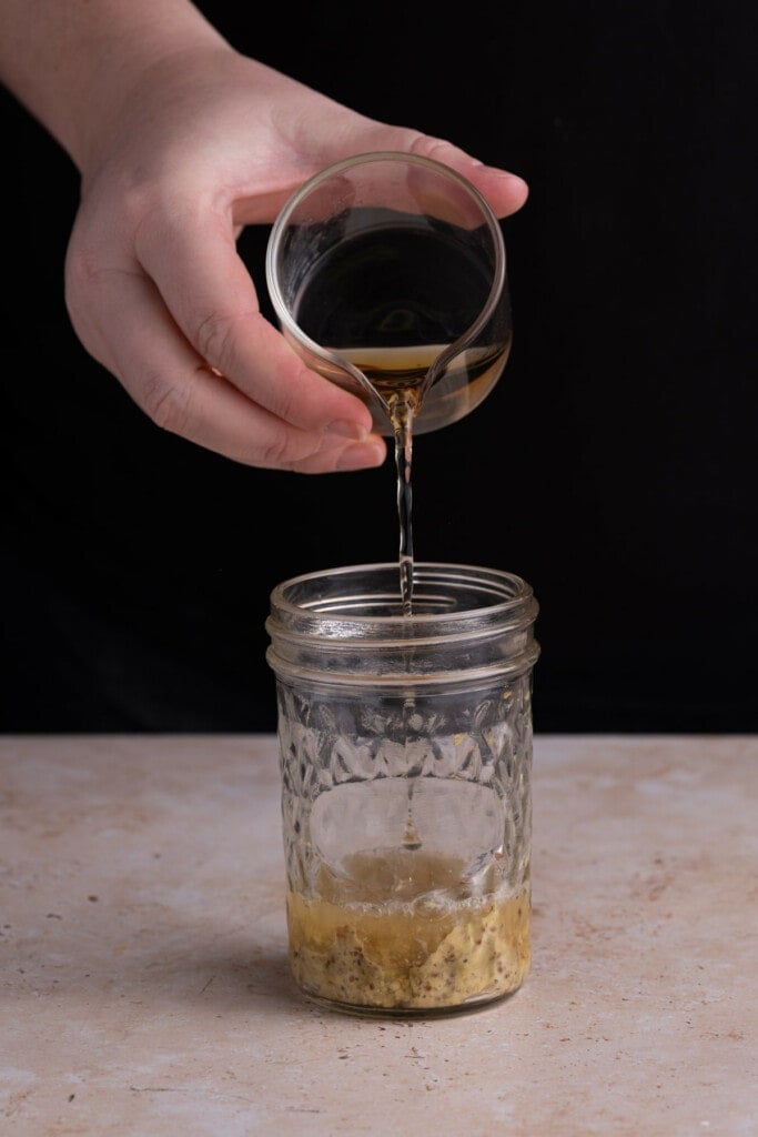 Whipping up quick Dijon Vinaigrette for Quinoa Arugula Salad