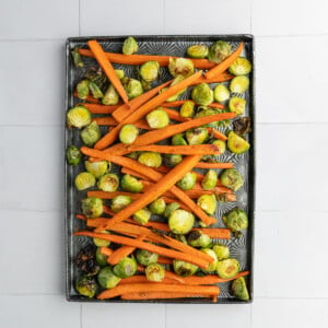 Overhead image of roasted vegetables