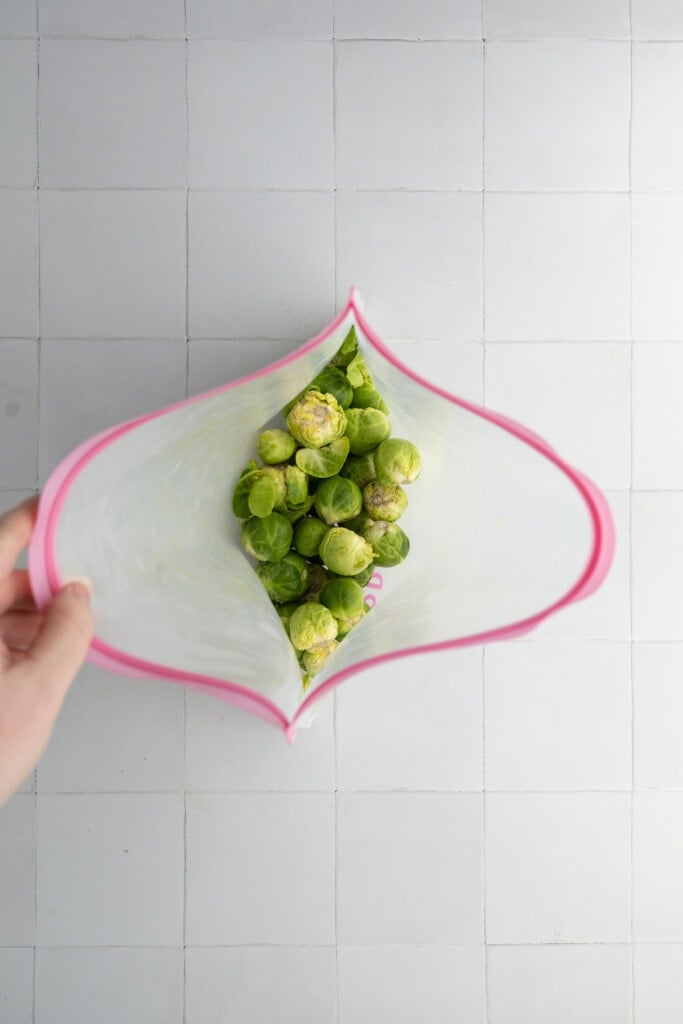 Storing brussels sprouts in a reusable storage bag