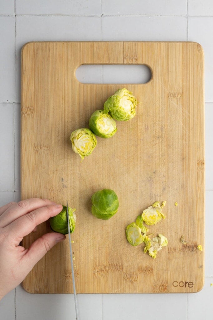 Cutting ends off of brussels sprouts