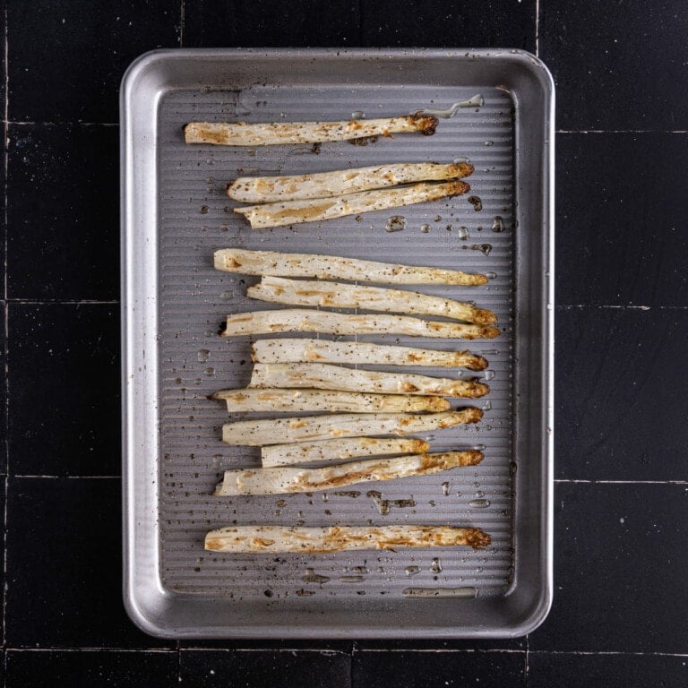 Just-roasted white asparagus