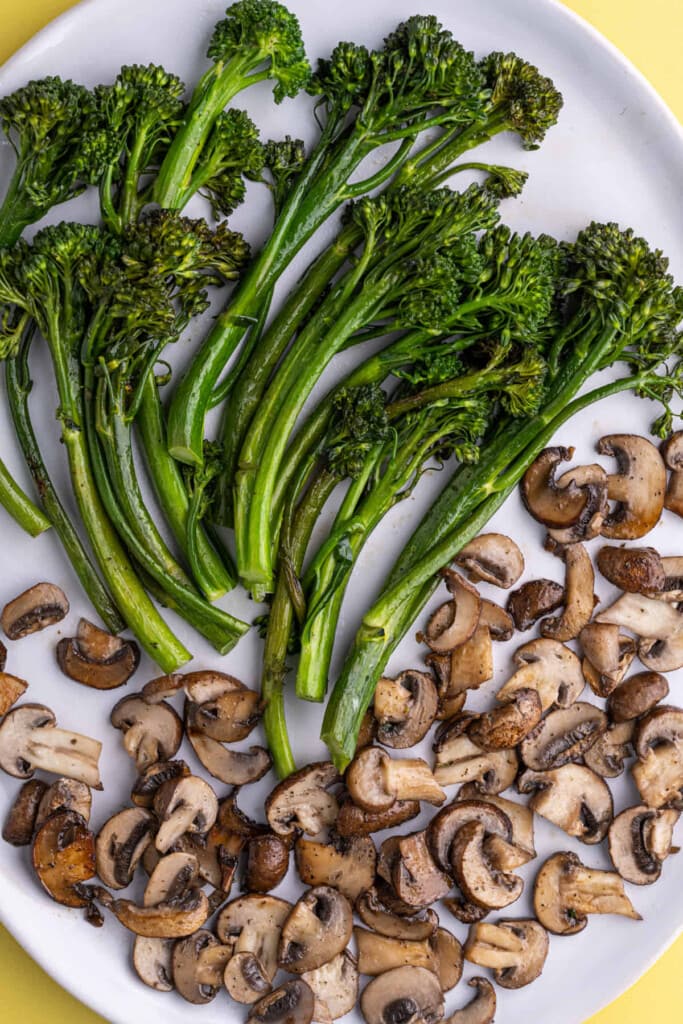 Close up of Mushrooms and Broccolini