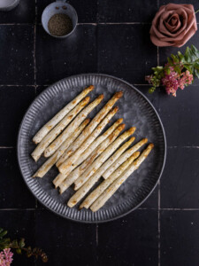 Overhead shot of the best white asparagus recipe