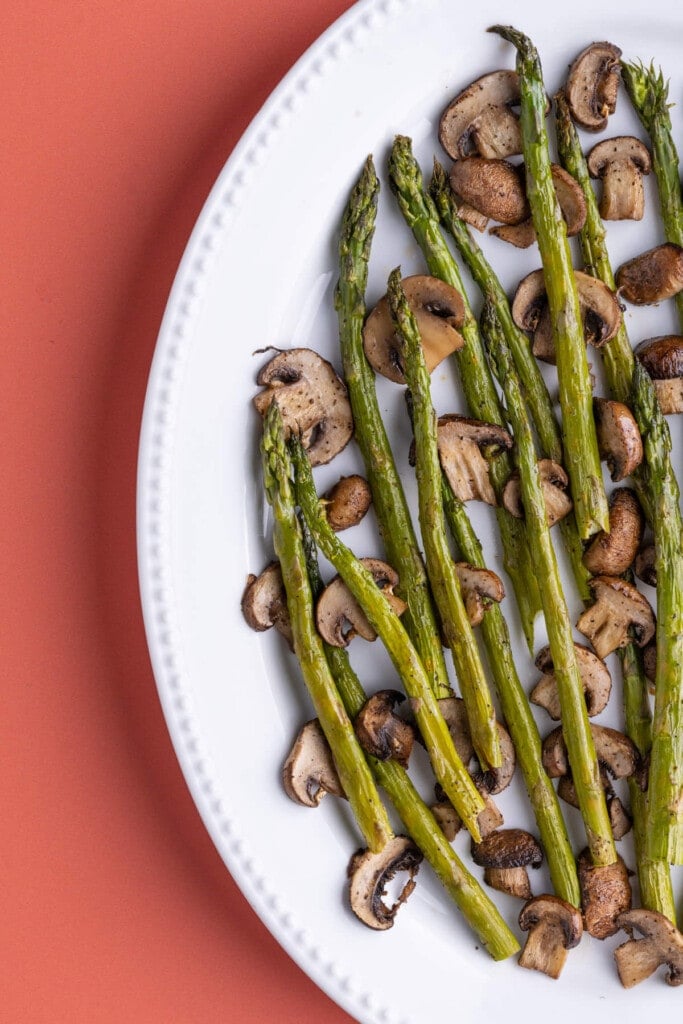 Close up of Roasted Asparagus and Mushrooms