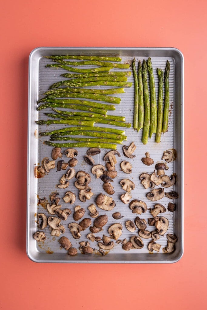 Roasted Mushrooms and Asparagus just out of the oven