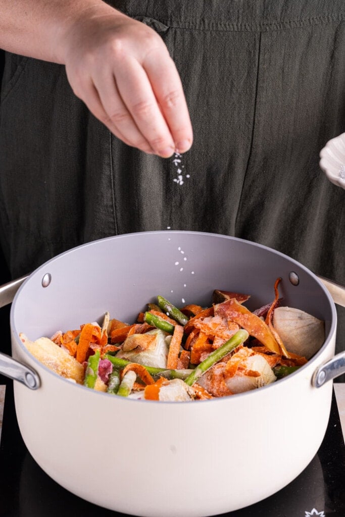 Adding salt to veggie scrap broth