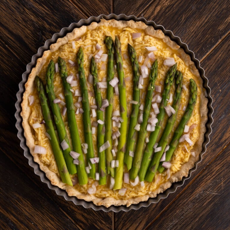 Asparagus quiche ready for the oven