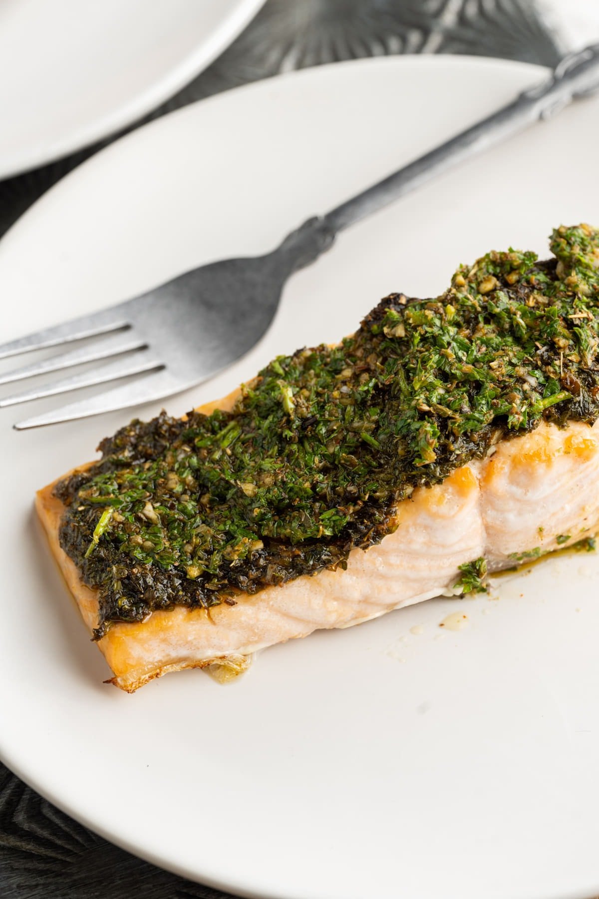 Close up of Chimichurri Salmon