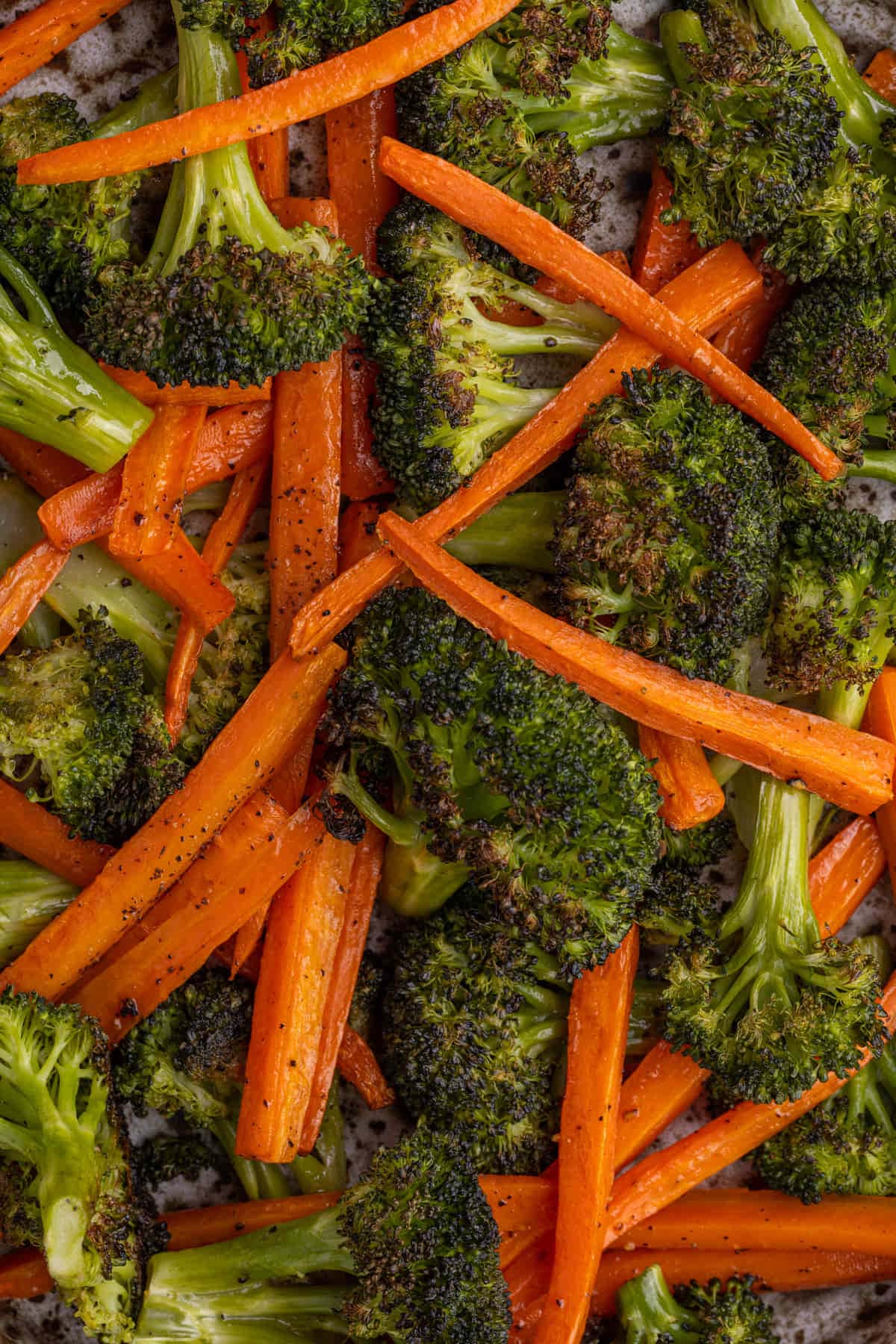 Close up of Roasted Carrots and Broccoli