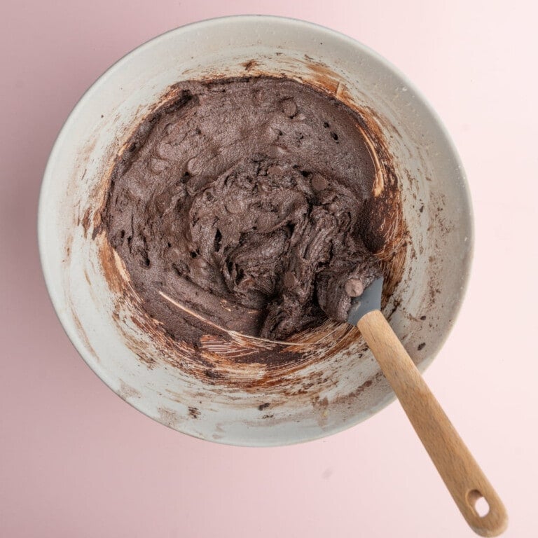 Thick brownie batter with chocolate chips