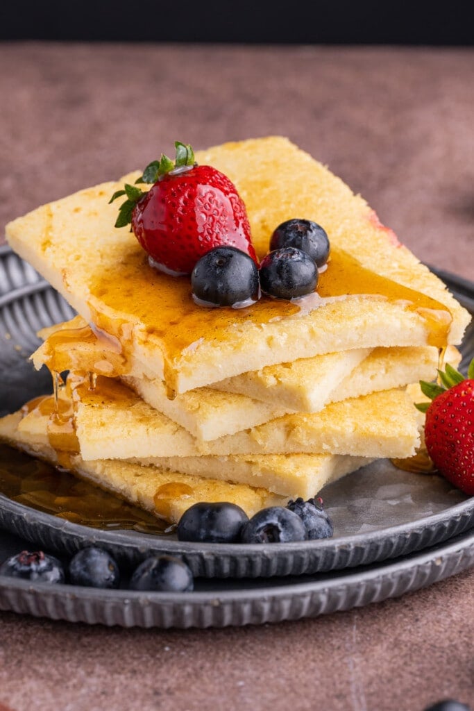 Close up of thinner pancakes to compare and contrast different sized sheet pans