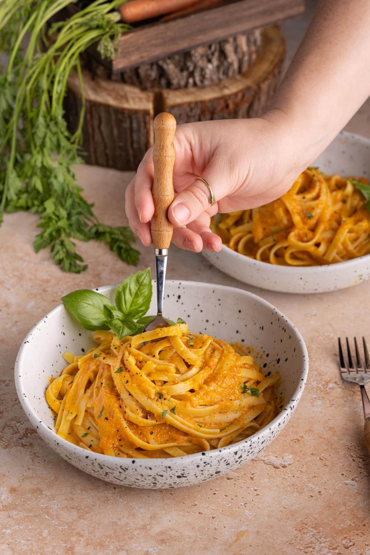 Twirling Carrot Pasta on a fork