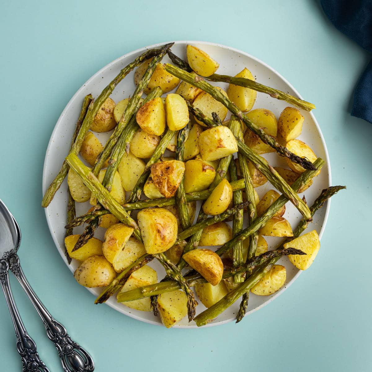 Roasted Potatoes and Asparagus on a plate