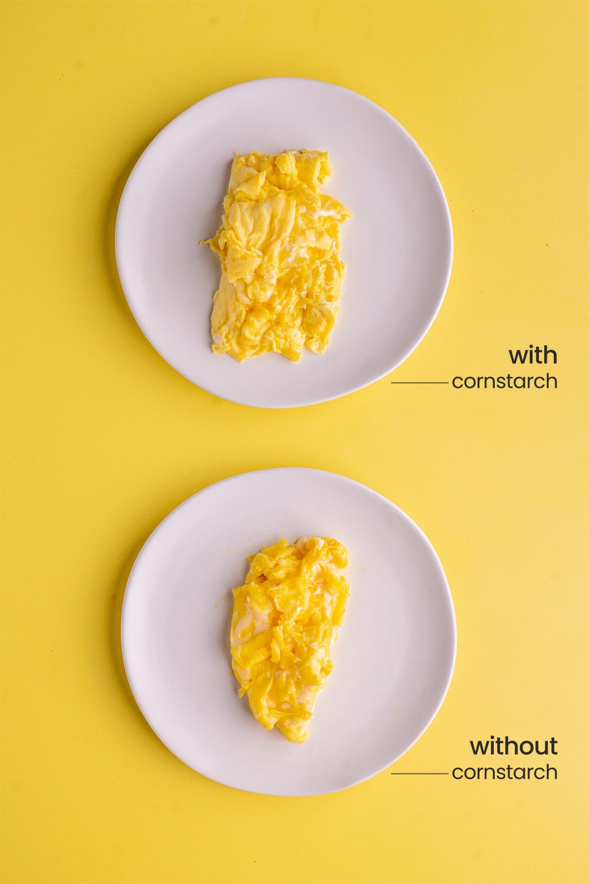 Soft scrambled eggs made with and without a cornstarch slurry