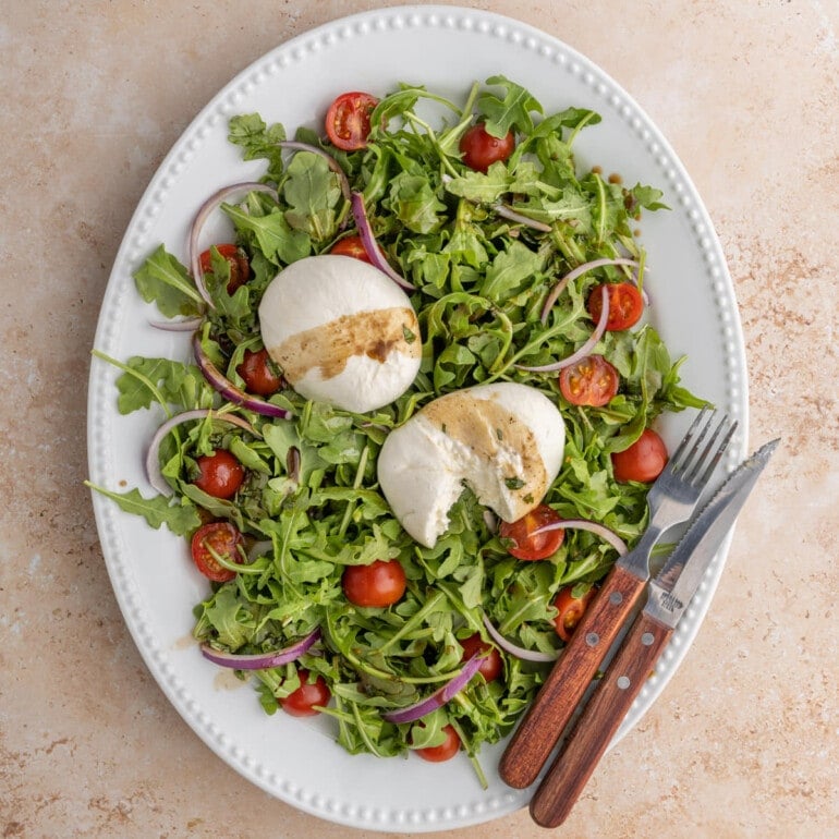 Arugula Burrata Salad with Basil Balsamic Vinaigrette