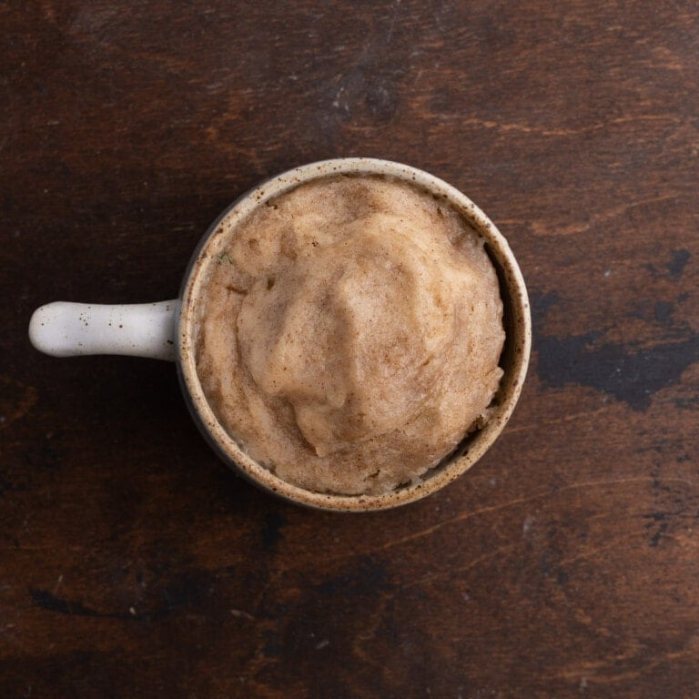 Banana Bread in a mug just after being microwaved